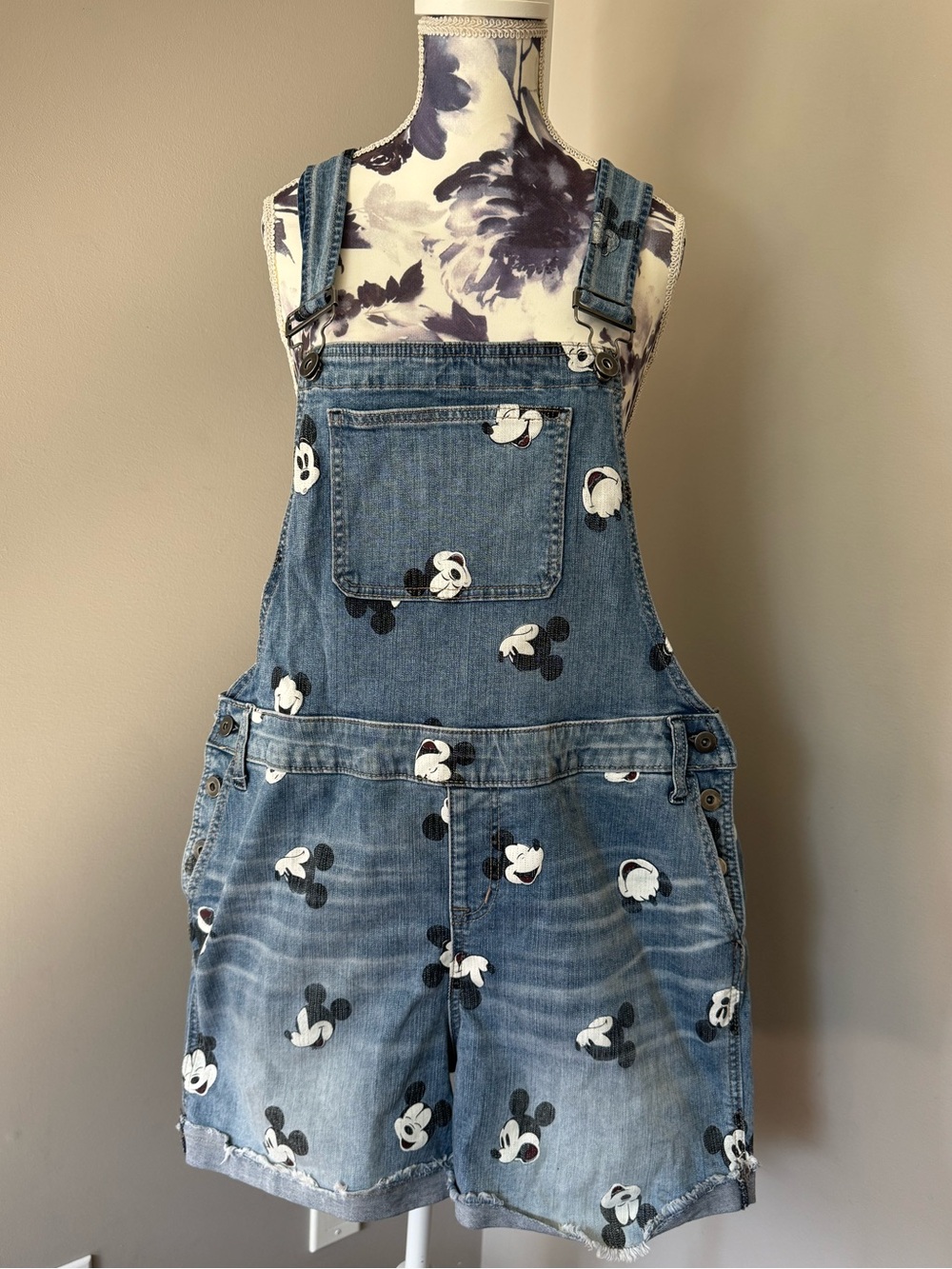 Disney Blue Denim Mickey Mouse Short Overalls